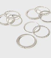 New Look 9 Pack Silver Diamante Mixed Rings
